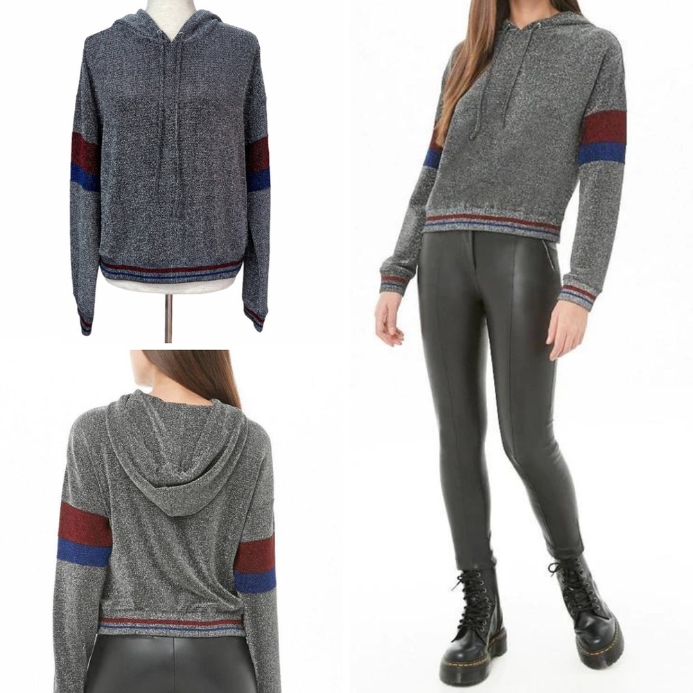 Forever 21 Striped Metallic Knit Hoodie
